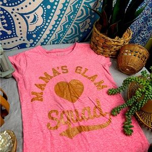 Childrens Place Girls 7/8 Pink Graphic “Mamas Glam Squad” Gold lettering T-Shirt